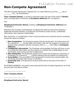 Printable Non-compete Agreement Form