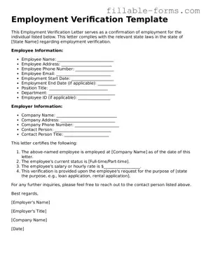 Printable Employment Verification Form