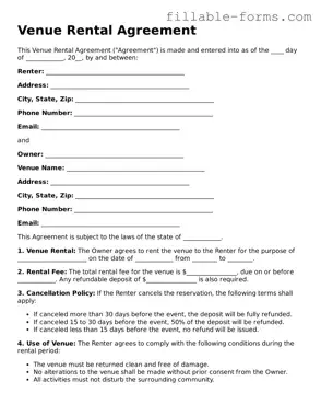 Printable Venue Rental Agreement Form