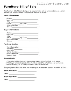 Printable Furniture Bill of Sale Form