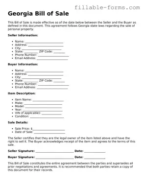 Printable  Bill of Sale Form for Georgia
