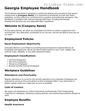 Printable  Employee Handbook Form for Georgia