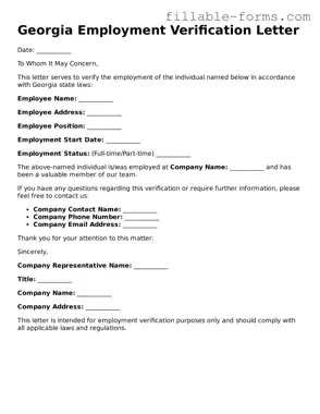 Printable  Employment Verification Form for Georgia
