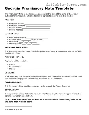 Printable  Promissory Note Form for Georgia