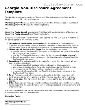 Printable  Non-disclosure Agreement Form for Georgia