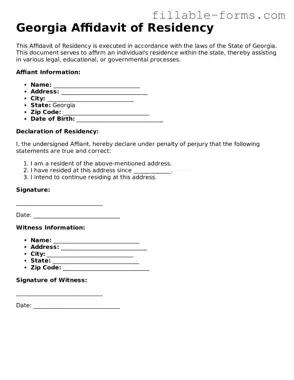 Printable  Affidavit of Residency Form for Georgia
