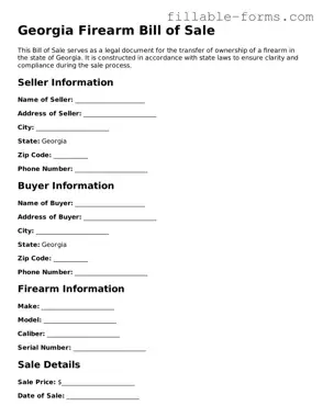 Printable  Firearm Bill of Sale Form for Georgia