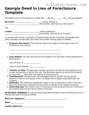 Printable  Deed in Lieu of Foreclosure Form for Georgia
