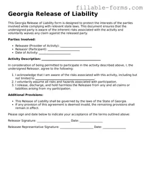 Printable  Release of Liability Form for Georgia