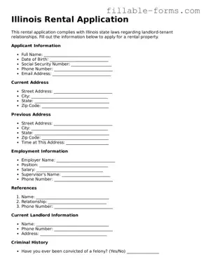 Printable  Rental Application Form for Illinois