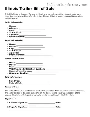 Printable  Trailer Bill of Sale Form for Illinois