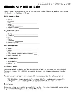 Printable  ATV Bill of Sale Form for Illinois
