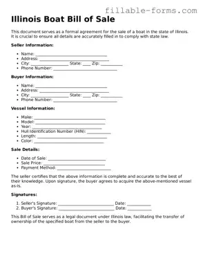 Printable  Boat Bill of Sale Form for Illinois