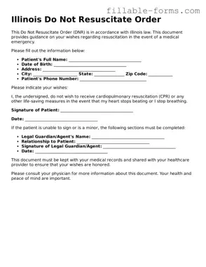 Printable  Do Not Resuscitate Order Form for Illinois