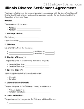 Printable  Divorce Settlement Agreement Form for Illinois