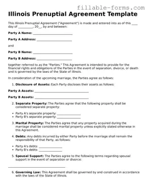 Printable  Prenuptial Agreement Form for Illinois