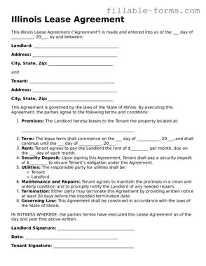 Printable  Lease Agreement Form for Illinois