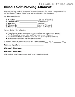 Printable  Self-Proving Affidavit Form for Illinois