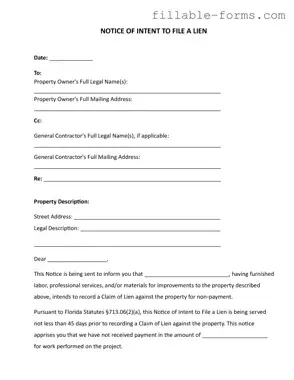 Fill Out a Valid Intent To Lien Florida Template