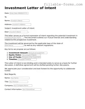 Printable Investment Letter of Intent Form