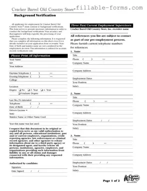 Fill Out a Valid Cracker Barrel Background Check Template