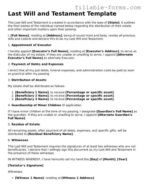Printable Last Will and Testament Form