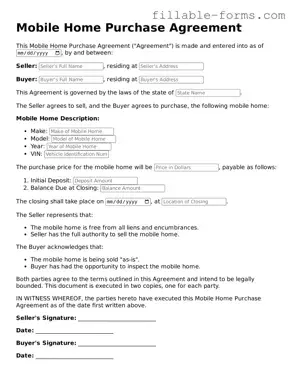 Printable Mobile Home Purchase Agreement Form