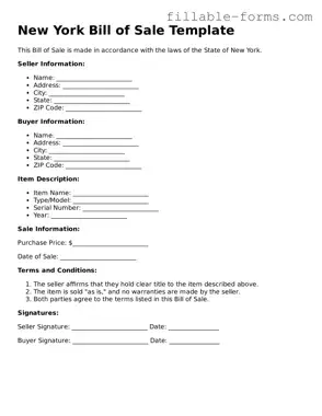 Printable  Bill of Sale Form for New York