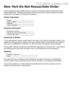 Printable  Do Not Resuscitate Order Form for New York