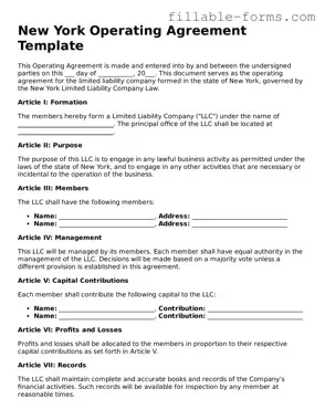 Printable  Operating Agreement Form for New York