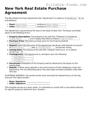 Printable  Real Estate Purchase Agreement Form for New York