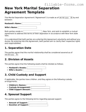 Printable  Marital Separation Agreement Form for New York