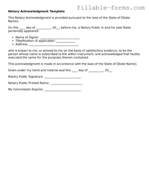 Printable Notary Acknowledgement Form