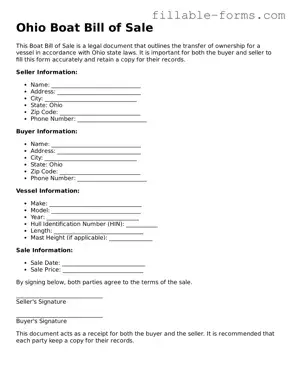 Printable  Boat Bill of Sale Form for Ohio