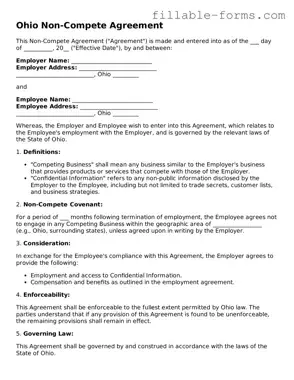 Printable  Non-compete Agreement Form for Ohio