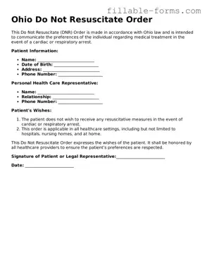Printable  Do Not Resuscitate Order Form for Ohio