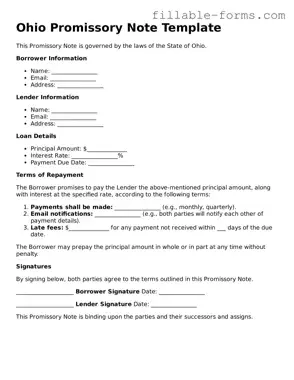 Printable  Promissory Note Form for Ohio
