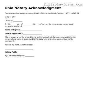 Printable  Notary Acknowledgement Form for Ohio