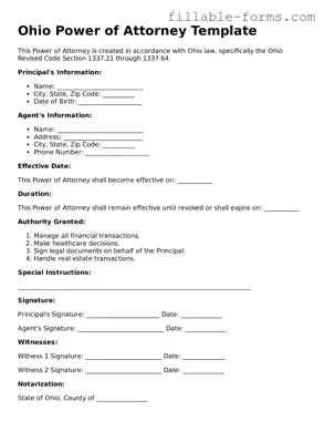 Printable  Power of Attorney Form for Ohio