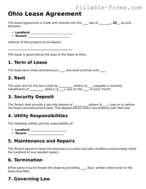 Printable  Lease Agreement Form for Ohio