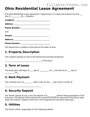 Printable  Residential Lease Agreement Form for Ohio