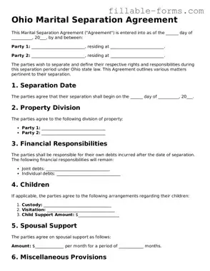 Printable  Marital Separation Agreement Form for Ohio