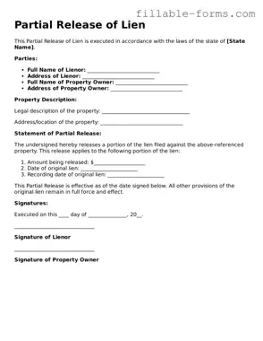 Printable Partial Release of Lien Form