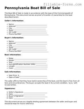 Printable  Boat Bill of Sale Form for Pennsylvania