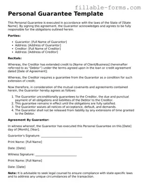 Printable Personal Guarantee Form