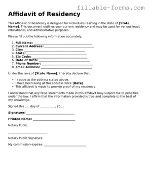 Printable Affidavit of Residency Form