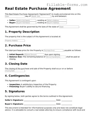 Printable Real Estate Purchase Agreement Form