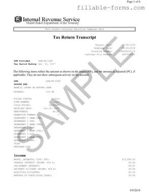 Fill Out a Valid Sample Tax Return Transcript Template