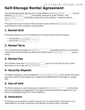Printable Self-Storage Rental Agreement Form