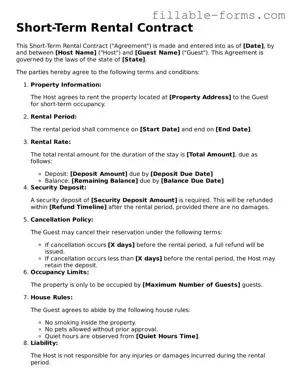 Printable Short-Term Rental Contract Form